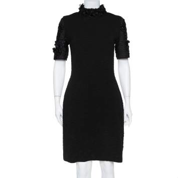 Pre Owned Fendi Black Embossed Knit Applique Detail Cloque Dress M