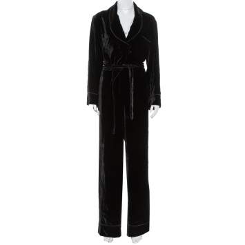 Pre Owned Fendi Black Velvet Belted Jumpsuit M