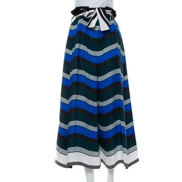 Pre Owned Fendi Multicolor Printed Cotton High Waist Belted Culottes L