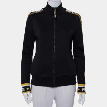 Pre Owned Fendi Black Knit Zipper Front Sweatshirt L