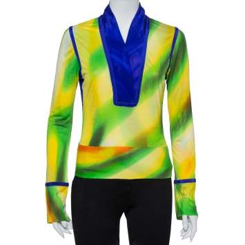 Pre Owned Fendi Multicolor Modal Knit V-Neck Top M