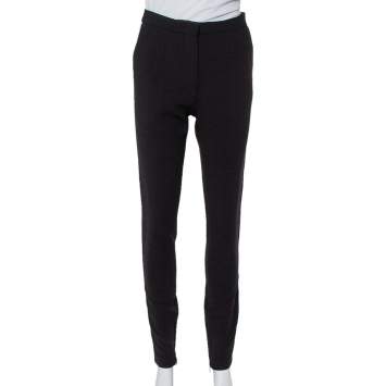 Pre Owned Fendi Black Wool Contrast Trim Zip Detail Tapered Leg Pants S