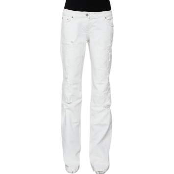 Pre Owned Fendi White Denim Straight Leg Distressed Jeans M