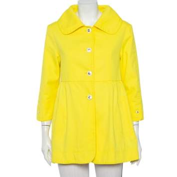 Pre Owned Fendi Yellow Denim Button Front Collared Peacoat M