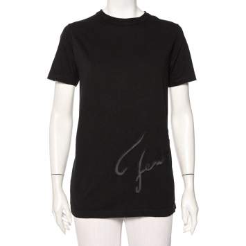 Pre Owned Fendi Vintage Black Cotton Logo Embroidered T-Shirt L