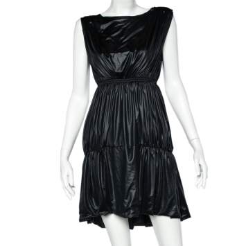 Pre Owned Fendi Black Coated Elastic Waist Detail Sleeveless Midi Dress M