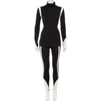Pre Owned Fendi Black Modal & Silk Contrast Trim Detail Turtleneck Sweater & Leggings M