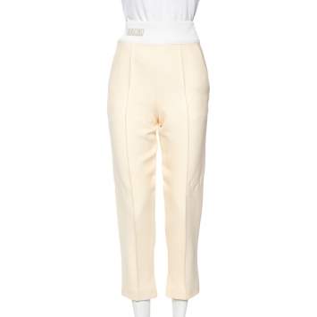 Pre Owned Fendi Cream Wool High Waist Lightweight Graze Pants S