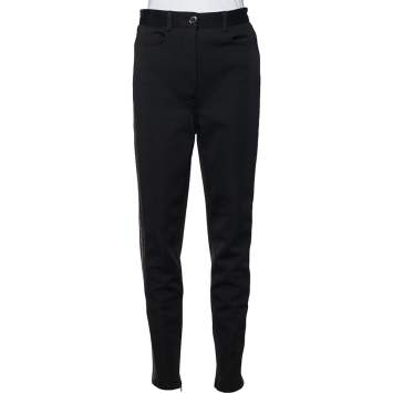 Pre Owned Fendi Black Pique Jersey Logo Band Detail Trousers M