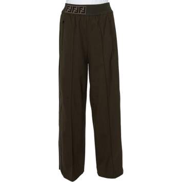 Pre Owned Fendi Military Green Wool Blend Elastic Waist Detail Palazzo Pants S