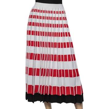 Pre Owned Fendi Color Block Geometric Patterned Knit Pleated Midi Skirt M