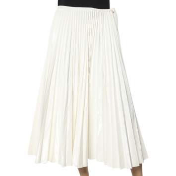 Pre Owned Fendi Off-White Coated Synthetic Drawstring Waist Pleated Skirt XS