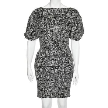 Pre Owned Fendi Monochrome Sequin Embellished Silk Draped Mini Dress M