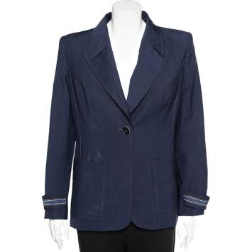 Pre Owned Fendi Dark Blue Wool Blend Blazer L