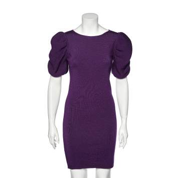 Pre Owned Fendi Purple Wool Puff Sleeve Dress S