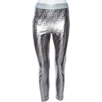Pre Owned Fendi Zucca Patterned Metallic Synthetic Pants S