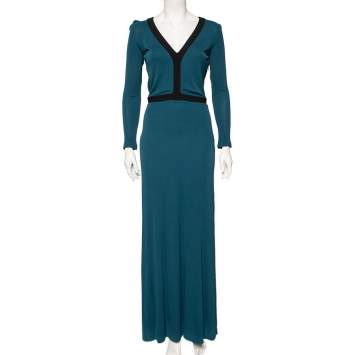 Pre Owned Fendi Dark Green Jersey Open Back Detail Maxi Dress S