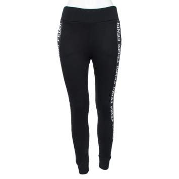 Pre Owned Fendi Black Cotton Logo Trimmed Joggers S