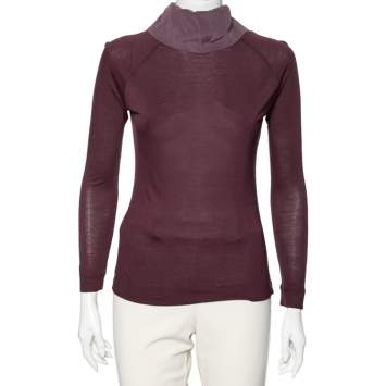 Pre Owned Fendi Mauve Jersey Turtleneck Long Sleeve Top S