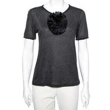 Pre Owned Fendi Grey Cotton Short Sleeves Top S
