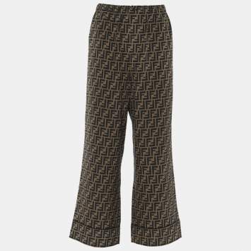 Pre Owned Fendi Tobacco Brown Zucca Print Silk Lounge Pants S