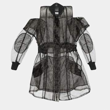 Pre Owned Fendi Tobacco Brown Sheer Zucca Print Cold Shoulder Parka S