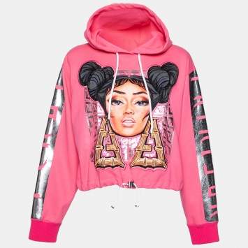 Pre Owned Fendi Pink Knit Nicki Minaj Printed and Embroidered Hoodie M