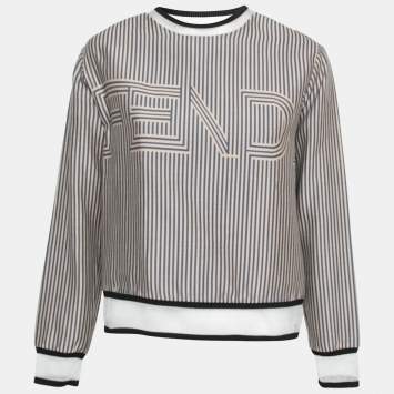 Pre Owned Fendi Blue & Beige Striped Cotton Long Sleeve Sweatshirt S