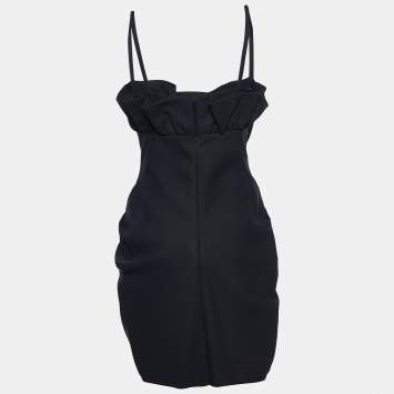 Pre Owned Fendi Black Cotton Ruffled Bodice Draped Cocktail Dress M