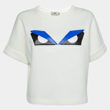 Pre Owned Fendi Off White Monster Eye Printed Cotton Cropped T-Shirt S