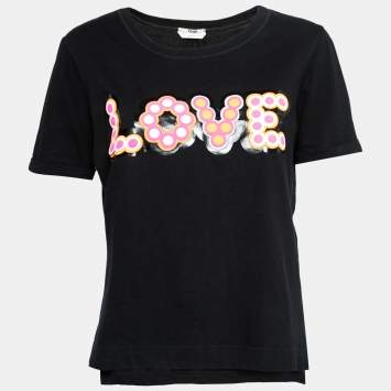 Pre Owned Fendi Black Cotton Love Crew Neck T-Shirt M