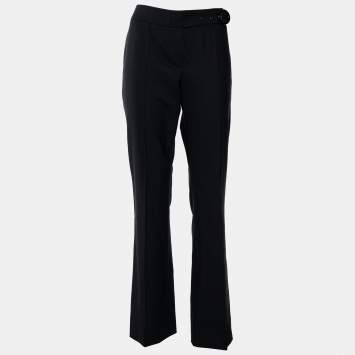 Pre Owned Fendi Black Wool Belt Detail Trousers M/Waist 32"