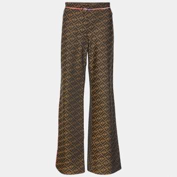 Pre Owned Fendi Vintage Brown FF Zucca Canvas Wide Leg Trousers L