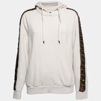 Pre Owned Fendi Off White Cotton Band Logo Trim Hoodie XL