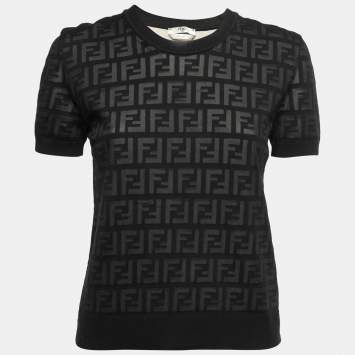 Pre Owned Fendi Black Zucca Monogram Knit Pullover Top S 