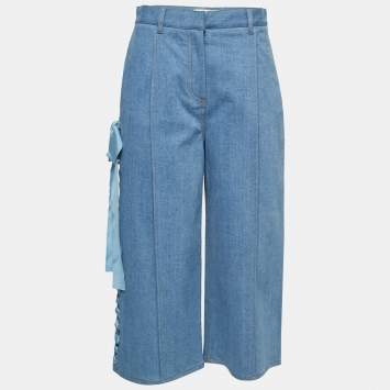 Pre Owned Fendi Blue Denim Lace-Up Detail Cropped Trousers M