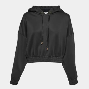 Pre Owned Fendi Black Jersey Logo Band Detail Cropped Hoodie M