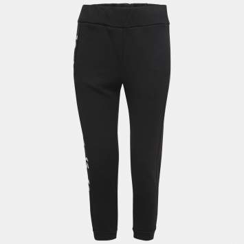 Pre Owned Fendi Black Cotton Karlito Stripe Detail Joggers M