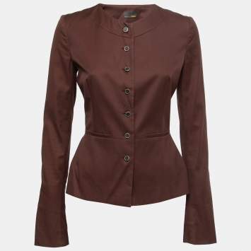 Pre Owned Fendi Vintage Brown Button Front Peplum Jacket M
