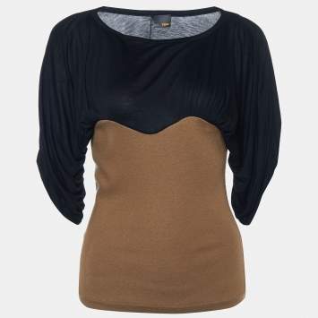 Pre Owned Fendi Color lock Wool & Jersey Fitted Waist Top M