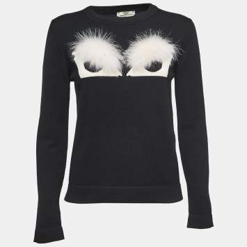 Pre Owned Fendi Black Wool Bug Fur Eyes Sweater S