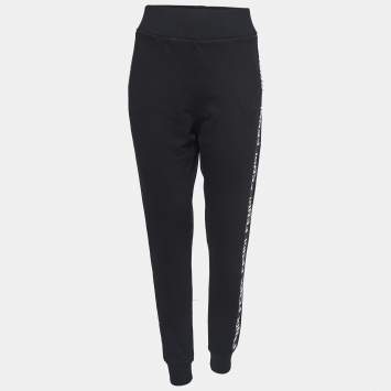 Pre Owned Fendi Black Cotton Logo Trimmed Joggers L