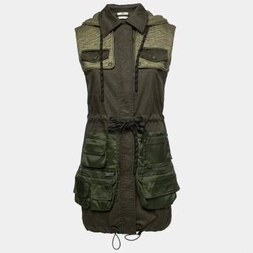Pre Owned Fendi Green FF Fish Eye Motif Cotton Hooded Dress XS
