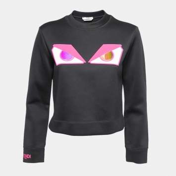 Pre Owned Fendi Black Neoprene Pink Monster Eye Sweatshirt S