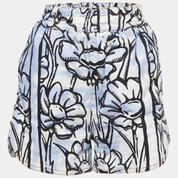 Pre Owned Fendi White Floral Print Denim Elasticised Waist Short S