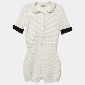 Pre Owned Fendi Cream Cotton Knitted Jumpsuit S