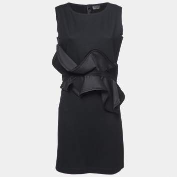 Pre Owned Fendi Black Wool Ruffle Detailed Short Dress M