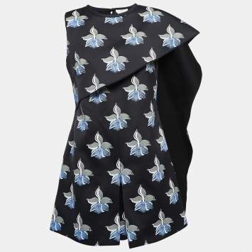 Pre Owned Fendi Black Floral Jacquard Cape Detail Short Jumpsuit M