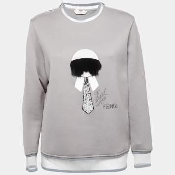 Pre Owned Fendi Grey Sequin Embroidered Cotton Knit Crew Neck Sweatshirt S