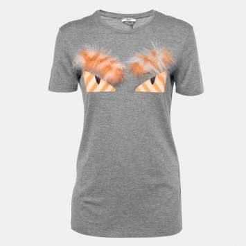 Pre Owned Fendi Grey Cotton Monster Eyes Crewneck T-Shirt S